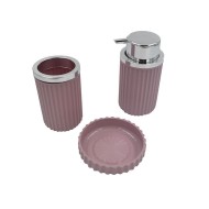 Dispenser χωρητικότητας 500ml σετ μπάνιου 3 τμχ “EMI” σε χρώμα ροζ με ασημί Dispenser χωρητικότητας 500ml σετ μπάνιου 3 τμχ “EMI” σε χρώμα ροζ με ασημί