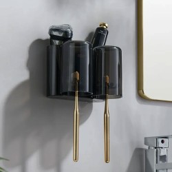 Βάση οδοντόβουρτσας ECOCO με 2 ποτήρια σε χρώμα μαύρο-διάφανο