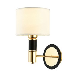 Επίτοιχο φωτιστικό 1ΧΕ14 23x16x29cm χρυσό/μαύρο μεταλλικό με λευκό αμπαζούρ