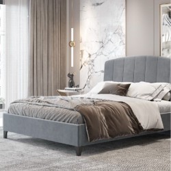 Κρεβάτι FIRENZE με ποδαράκια, ντυμένο με ύφασμα διαστάσεων 160x200cm σε χρώμα σκούρο γκρι