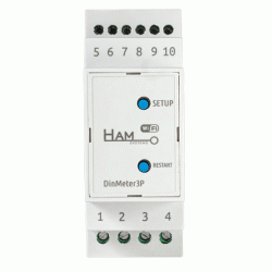 Wi-Fi αναλυτής ενέργειας για τριφασικό φορτίο HAM DinMeter3P με 3 μετασχηματιστές ρεύματος 150A/150mA