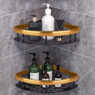 Γωνιακό ράφι τοίχου HOME USE μεταλλικό διαστάσεων 28x5.5x21cm σε μαύρο χρώμα με χρυσές λεπτομέρειες 