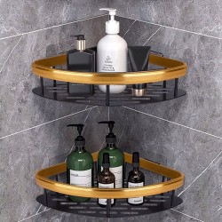 Γωνιακό ράφι τοίχου HOME USE μεταλλικό διαστάσεων 28x5.5x21cm σε μαύρο χρώμα με χρυσές λεπτομέρειες 