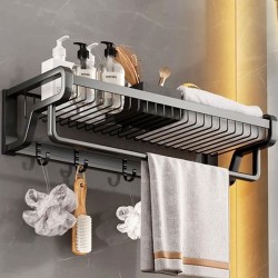 Κρεμάστρα με ράφι HOME USE μεταλλική διαστάσεων 57x22x13cm σε μαύρο χρώμα