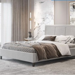 Κρεβάτι MILANO με ποδαράκια, ντυμένο με ύφασμα διαστάσεων 150x200cm σε χρώμα γκρι ανοιχτό