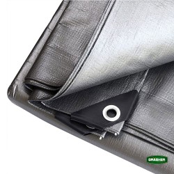 Αδιάβροχος μουσαμάς - τέντα διαστάσεων 8x10m 120gr/m² GRASHER με κρίκους σε γκρι χρώμα