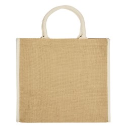 Τσάντα παραλίας NAXOS από γιούτα με στρογγυλά χερούλια διαστάσεων 40x36x19cm χωρητικότητας 28L σε χρώμα φυσικό με λευκές λεπτομέρειες