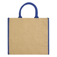 Τσάντα παραλίας NAXOS από γιούτα με στρογγυλά χερούλια διαστάσεων 40x36x19cm χωρητικότητας 28L σε χρώμα φυσικό με μπλε λεπτομέρειες