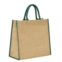 Τσάντα παραλίας NAXOS από γιούτα με στρογγυλά χερούλια διαστάσεων 40x36x19cm χωρητικότητας 28L σε χρώμα φυσικό με πράσινες λεπτομέρειες