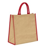 Τσάντα παραλίας NAXOS από γιούτα με στρογγυλά χερούλια διαστάσεων 40x36x19cm χωρητικότητας 28L σε χρώμα φυσικό με κόκκινες λεπτομέρειες