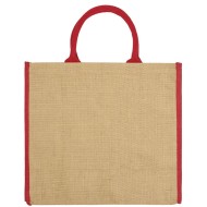 Τσάντα παραλίας NAXOS από γιούτα με στρογγυλά χερούλια διαστάσεων 40x36x19cm χωρητικότητας 28L σε χρώμα φυσικό με κόκκινες λεπτομέρειες