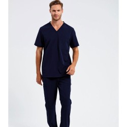 Ανδρική ελαστική μπλούζα νοσηλευτικής με λαιμόκοψη V σε σκούρο μπλε χρώμα νούμερο Small
