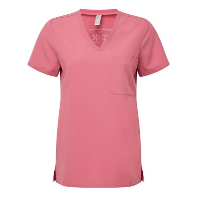 Γυναικεία ελαστική μπλούζα νοσηλευτικής με λαιμόκοψη V σε ροζ χρώμα νούμερο Small