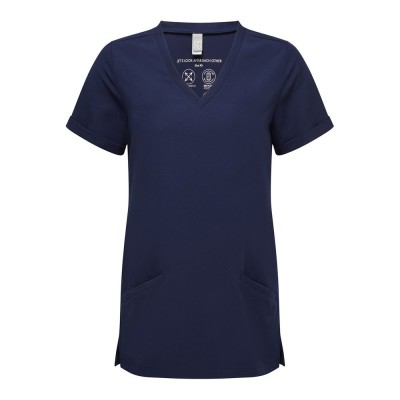 Γυναικεία ελαστική μπλούζα νοσηλευτικής 2 τσέπες μπροστά σε σκούρο μπλε χρώμα νούμερο Medium