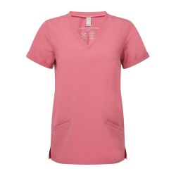 Γυναικεία ελαστική μπλούζα νοσηλευτικής 2 τσέπες μπροστά σε ροζ χρώμα νούμερο Large