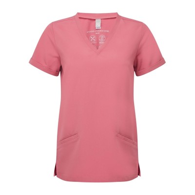 Γυναικεία ελαστική μπλούζα νοσηλευτικής 2 τσέπες μπροστά σε ροζ χρώμα νούμερο Large