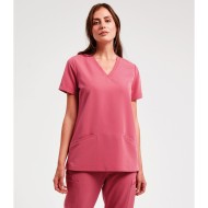 Γυναικεία ελαστική μπλούζα νοσηλευτικής 2 τσέπες μπροστά σε ροζ χρώμα νούμερο XLarge