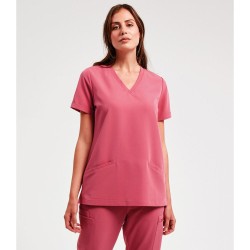 Γυναικεία ελαστική μπλούζα νοσηλευτικής 2 τσέπες μπροστά σε ροζ χρώμα νούμερο Large