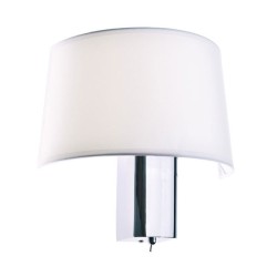 Απλίκα τοίχου μονόφωτη με λευκό υφασμάτινο ημικυκλικό αμπαζούρ και διακόπτη για λάμπα με ντουί Ε27