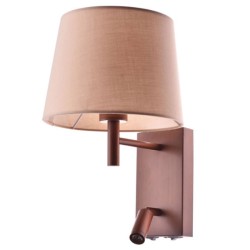 Led απλίκα Luminaire Stof καφέ-μόκα επίτοιχη με ντουί Ε27 & κινητό led spot 3200k θερμό λευκό φως