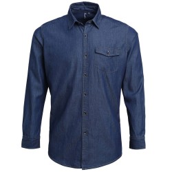 Ανδρικό τζιν μακρυμάνικο πουκάμισο με ραφές σε χρωματική αντίθεση και 7 κουμπιά στον ίδιο τόνο σε νούμερο XXLarge