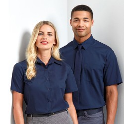Γυναικείο κοντομάνικο πουκάμισο από ποπλίνα με μαλακό κολάρο και κοντά μανίκια σε Navy χρώμα νούμερο XLarge