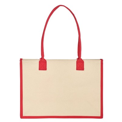 Τσάντα θαλάσσης δίχρωμη 100% καραβόπανο με PP πλαστικοποίηση εσωτερικά  χωρητικότητας 26L σε χρώμα φυσικό με κόκκινο