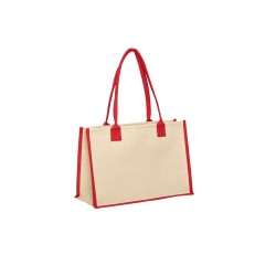 Τσάντα θαλάσσης δίχρωμη 100% καραβόπανο με PP πλαστικοποίηση εσωτερικά  χωρητικότητας 26L σε χρώμα φυσικό με κόκκινο