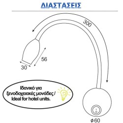 Led απλίκα Luminaire inyoka λευκή επίτοιχη 3W 4000k ενδιάμεσο λευκό φως με βραχίονα σπιράλ