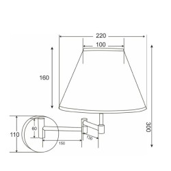 Φωτιστικό απλίκα ξενοδοχείου μονόφωτη με μαύρο καπέλο για λάμπα με ντουί Ε27