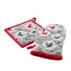 Σετ πιάστρα-γάντι Σχ. Suzette 100% cotton σε χρώμα γκρι με κόκκινο περίγραμμα