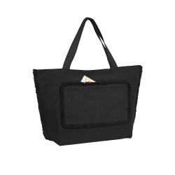 Τσάντα παραλίας Tahiti με ξέφτια σε μαύρο χρώμα χωρητικότητας 35L διαστάσεων 60x4cm