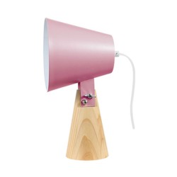 Φωτιστικό κομοδίνου σε vintage style με ροζ καπέλο και ξύλινη βάση για λάμπα με ντουί Ε14