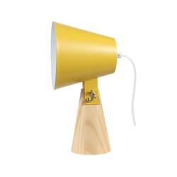 Φωτιστικό κομοδίνου σε vintage style κίτρινο με ξύλινη βάση για λάμπα με ντουί Ε14