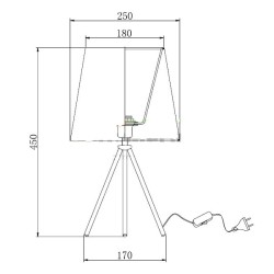 Φωτιστικό πορτατίφ κομοδίνου μονόφωτο με βάση τρίποδα και μαύρο καπέλο για λάμπα με ντουί E27