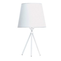 Φωτιστικό πορτατίφ κομοδίνου μονόφωτο με βάση τρίποδα και λευκό καπέλο για λάμπα με ντουί E27