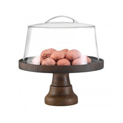 Cake Stand από ξύλο σημύδας Φ25cm 12cm ύψος σε χρώμα Wenge χωρίς καπάκι