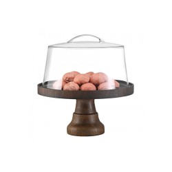 Cake Stand από ξύλο σημύδας Φ30cm 12cm ύψος σε χρώμα Wenge χωρίς καπάκι