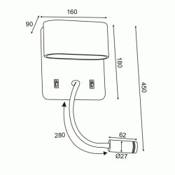 Επίτοιχο φωτιστικό LED PRIAMUS 8W θερμό φως 3000k 640lm 16x9x45cm μαύρο μεταλλικό