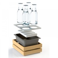 Σετ χυμού 4 φιάλες X 1Lit GN1/2 από ξύλο ακακίας και Plexi Frost διαστάσεων 32,5x26,5cm για χυμούς, γάλα, νερό Crate 