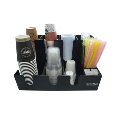 Πλαστική βοηθητική θήκη 8 θέσεων αποθήκευσης πλαστικών ποτηριών μαύρη 450 x 260 x 235 mm COLORATO