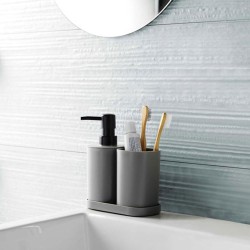 Δοχείο για κρεμοσάπουνο και θήκη οδοντόβουρτσας σε γκρι χρώμα