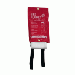 Πυρίμαχη κουβέρτα σε λευκό χρώμα διαστάσεων 0.90x0.90m σε κόκκινη μαλακή θήκη