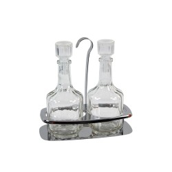 Σετ λαδόξυδο ανοξείδωτο 18/0 με χερούλι και 2 γυάλινα μπουκαλάκια για λάδι και ξύδι