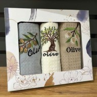 Σετ ποτηρόπανo κουζίνας Σχ.141 πικέ 3 τμχ με κέντημα διαστάσεων 40x60cm