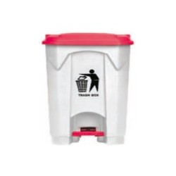 Κάδος με πεντάλ πλαστικός χωρητικότητας 68L σε λευκό χρώμα με κόκκινο καπάκι HACCP