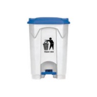 Κάδος με πεντάλ πλαστικός χωρητικότητας 68L σε λευκό  χρώμα με μπλε καπάκι
