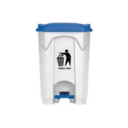 Κάδος με πεντάλ πλαστικός χωρητικότητας 68L σε λευκό  χρώμα με μπλε καπάκι