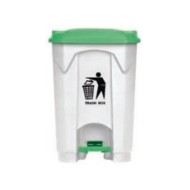 Κάδος με πεντάλ πλαστικός χωρητικότητας 68L σε λευκό χρώμα με πράσινο καπάκι HACCP