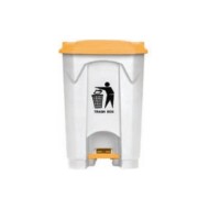 Κάδος με πεντάλ πλαστικός χωρητικότητας 68L σε λευκό χρώμα με κίτρινο καπάκι HACCP